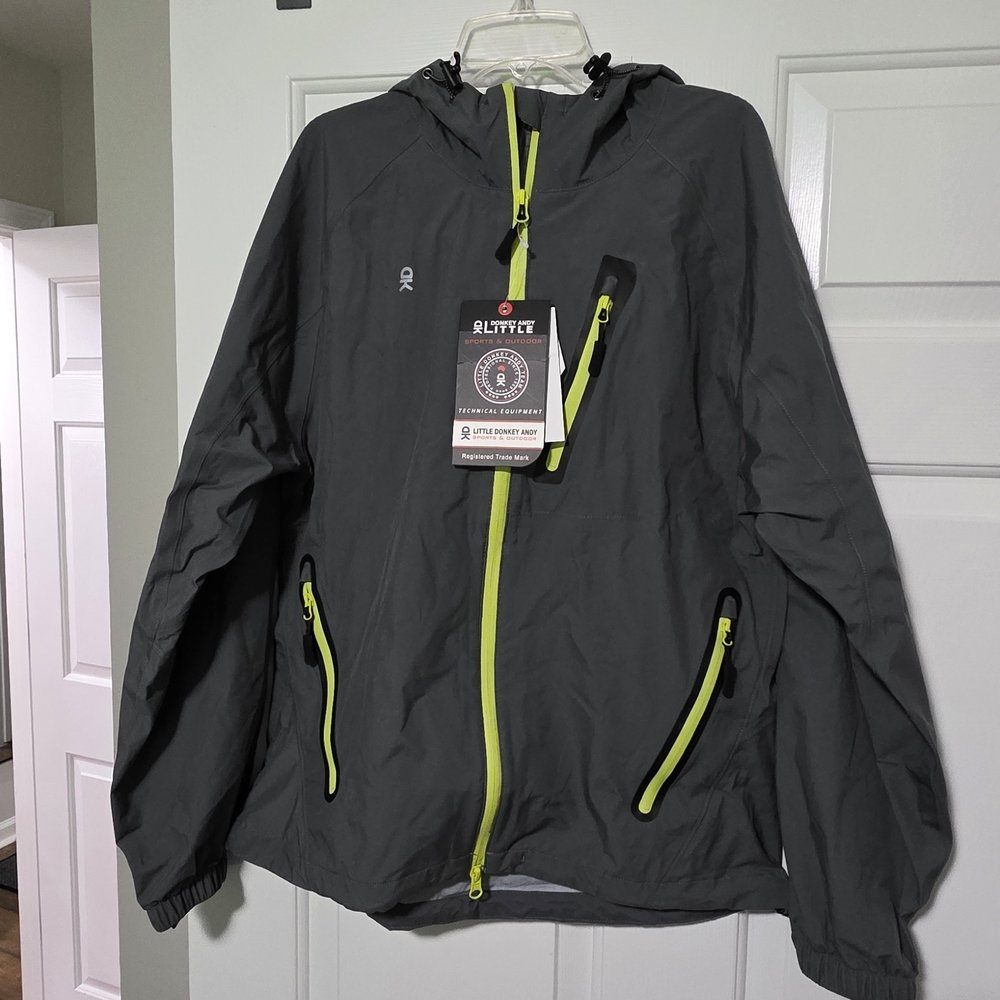 Little Donkey Andy Gray Breathable Atheltic Rain Jacket with Neon Accents